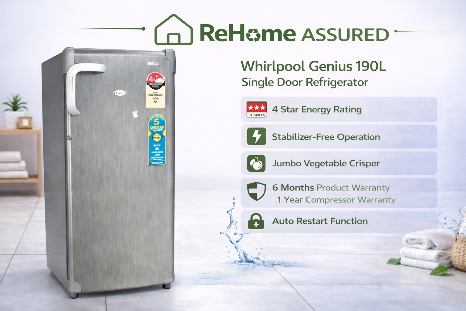 Whirlpool Genius 190L Single Door Refrigerator - Image 2