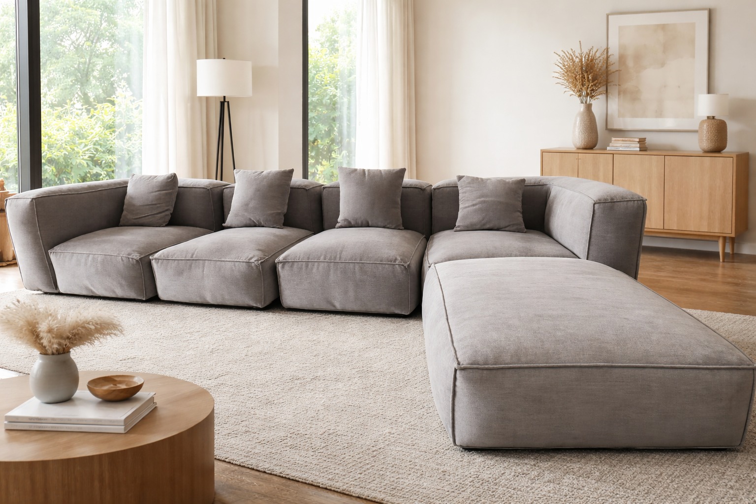Modern L-Shape Fabric Sofa with Chaise