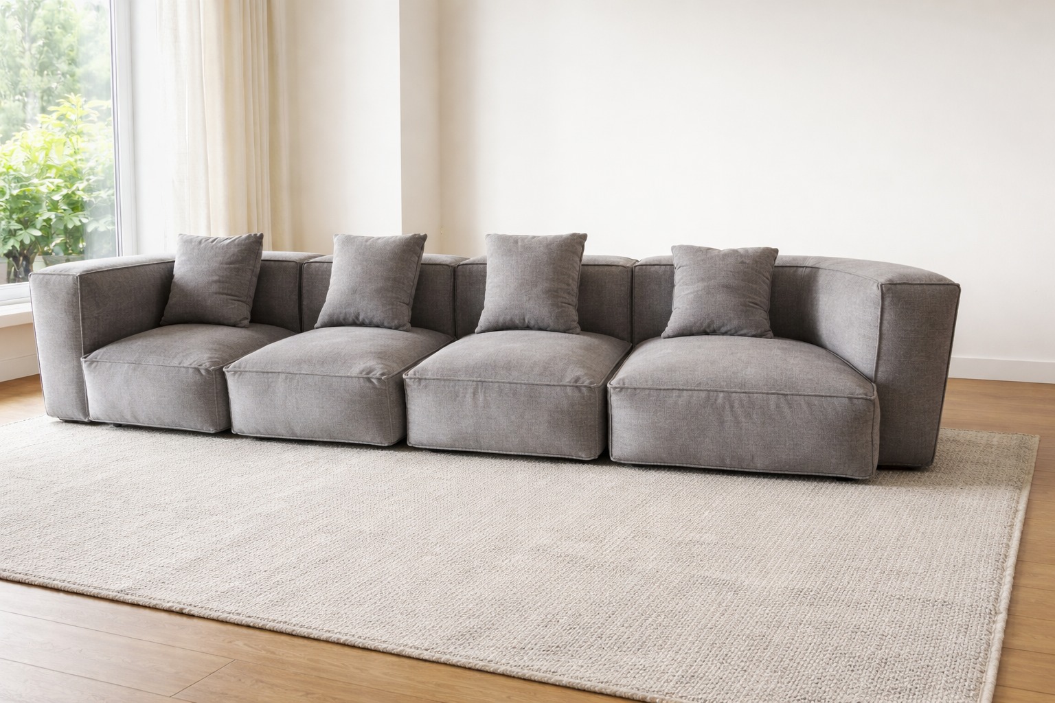 Modern L-Shape Fabric Sofa with Chaise - Image 3