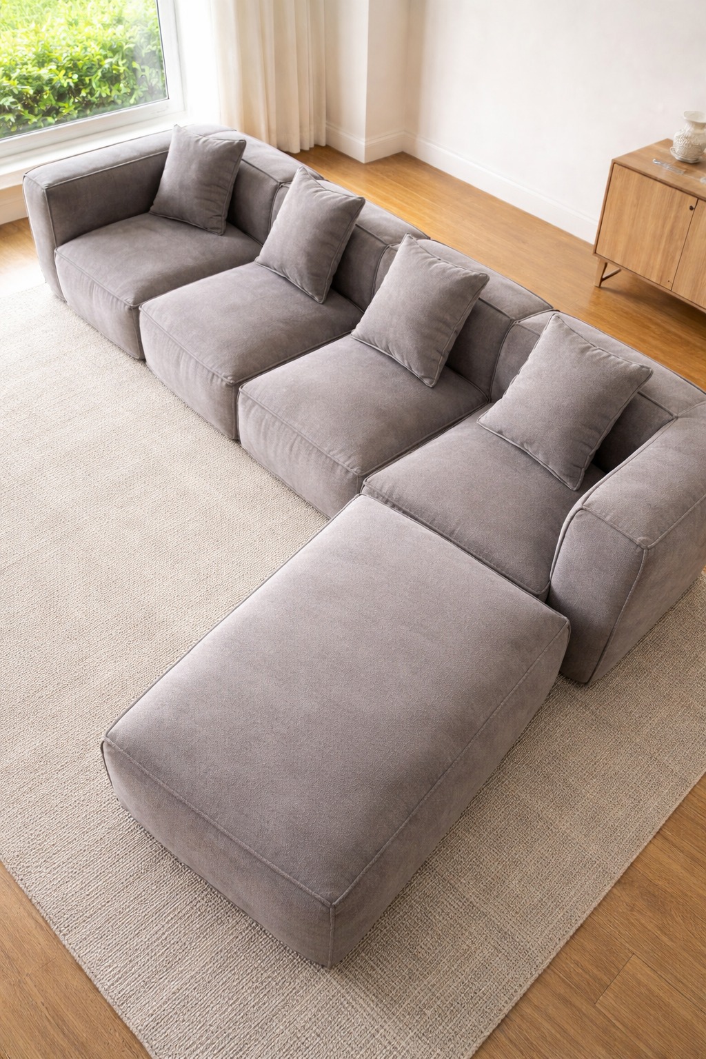 Modern L-Shape Fabric Sofa with Chaise - Image 4